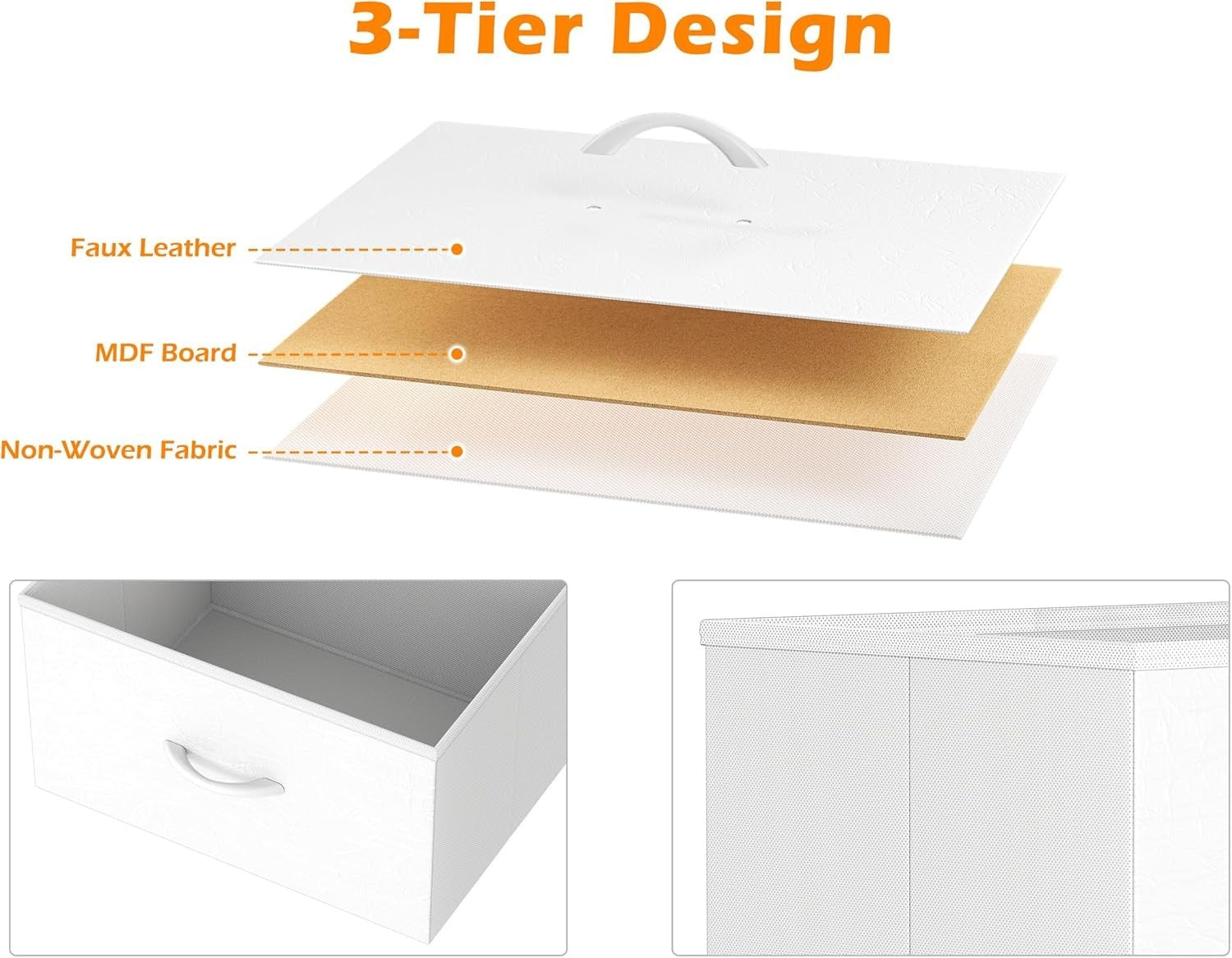 Set of 2 White Bedside Tables with Fabric Drawers | Metal Frame Storage Cabinets