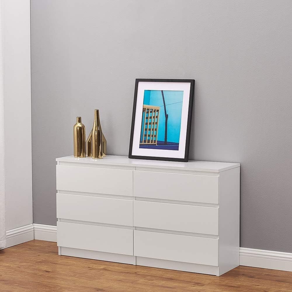 Modern White 6-Drawer Chest Storage Cabinet – Bedroom, Hallway, Living Room