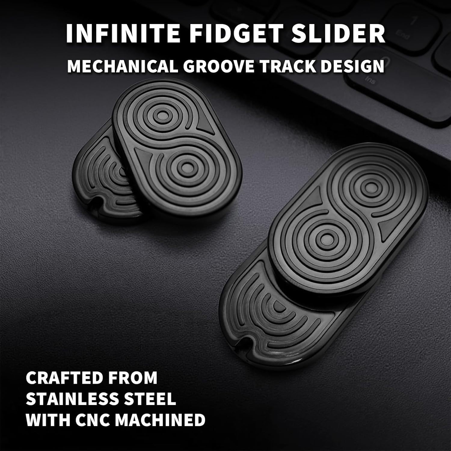 Black Stainless Steel Fidget Slider Ratchet Clicker EDC Stress Toy