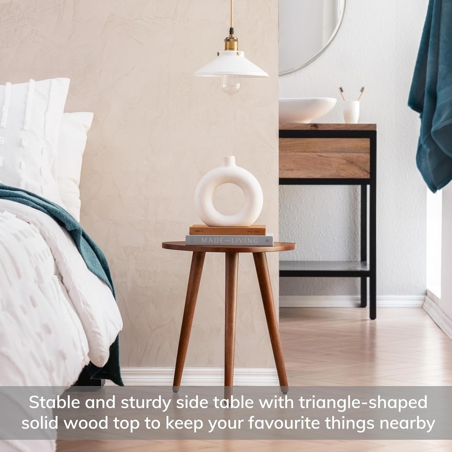 Walnut Triangle End Table Small Side Table Solid Wood Modern Minimalist 40x40x45