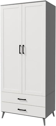 Modern Grey White Wardrobe 2 Doors 2 Drawers – Bedroom Clothes Storage