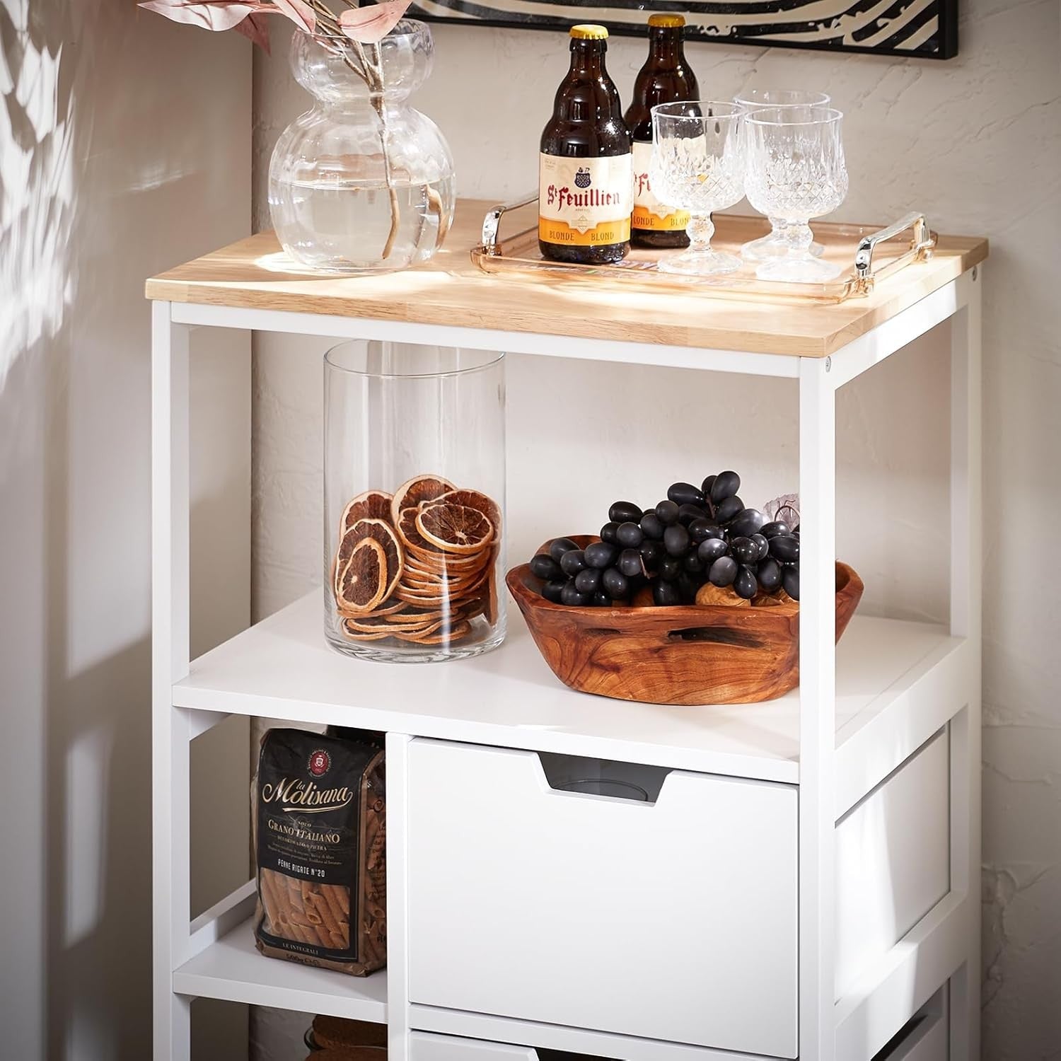 Kitchen Storage Trolley on Wheels with Drawers Sideboard Cart White
