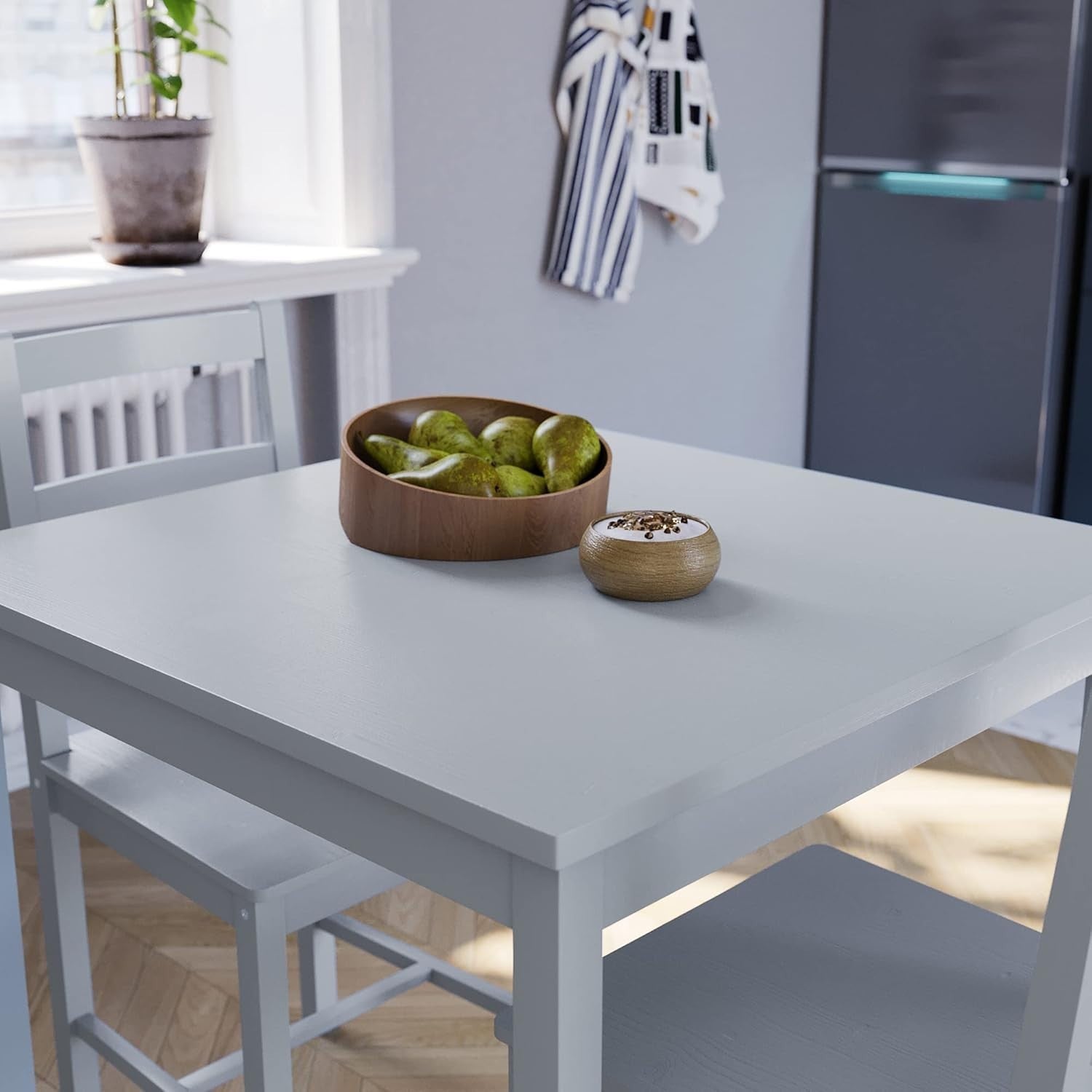 2 Seater Grey Dining Table Set | Compact Kitchen Table with Chairs Space-Saving