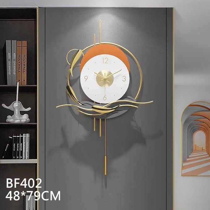 Modern Luxury Wall Clock 48×79cm Silent Quartz Pendulum Gold Art Decor Home
