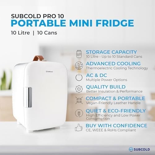 Mini Fridge 10L Portable Cooler AC/DC Compact Quiet Chequer White