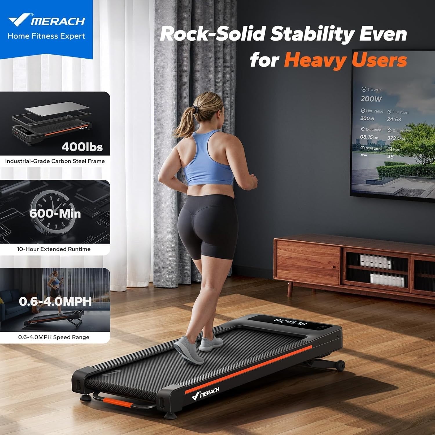 Heavy Duty Walking Pad Treadmill 12% Incline 400lbs Quiet Home Gym