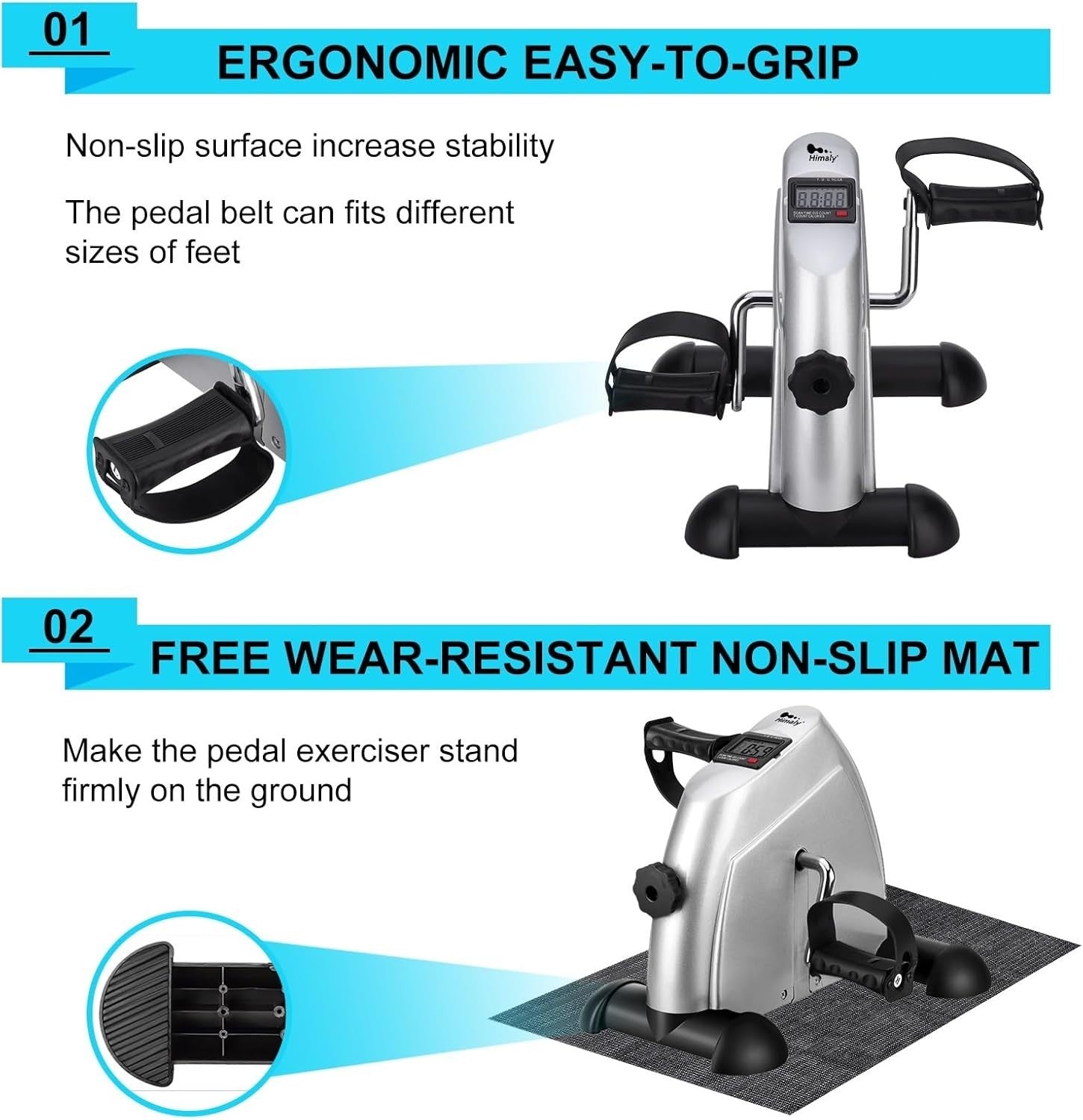 Portable Mini Pedal Exerciser w/ LCD Monitor & Adjustable Resistance for Home