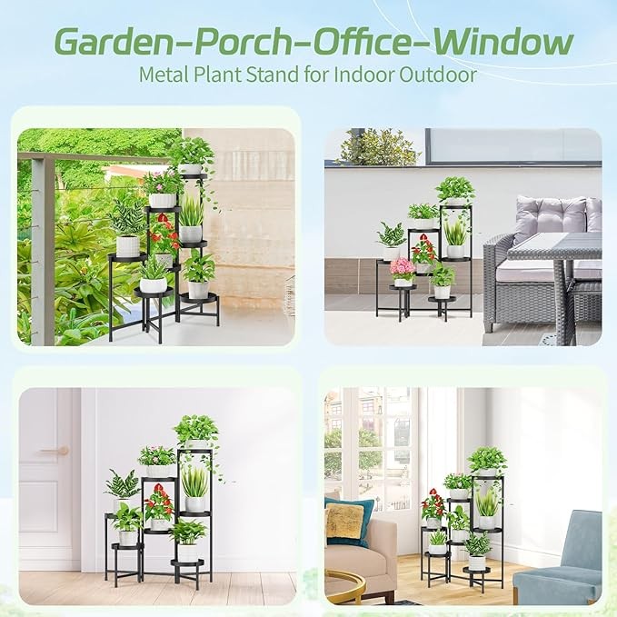 7 Tier Black Metal Plant Stand Indoor Outdoor Corner Tiered Flower Shelf