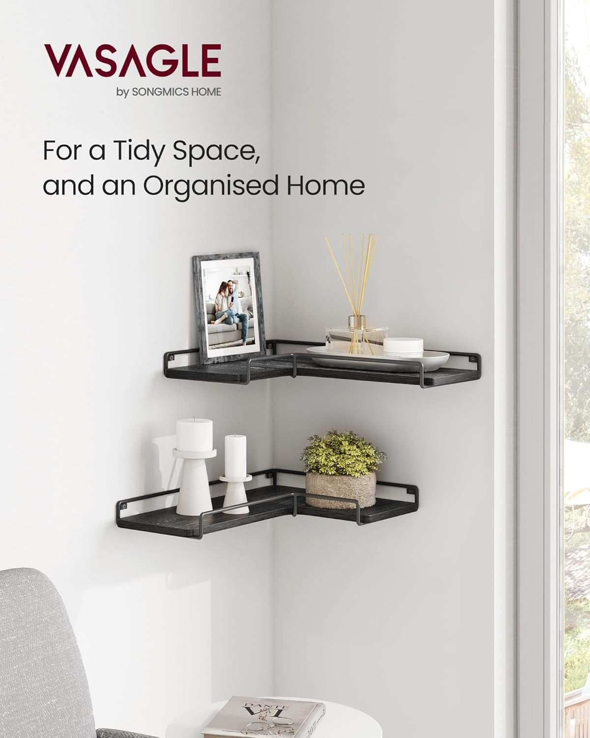 L-Shaped Corner Floating Shelves Set of 2 Industrial Wall Storage Black