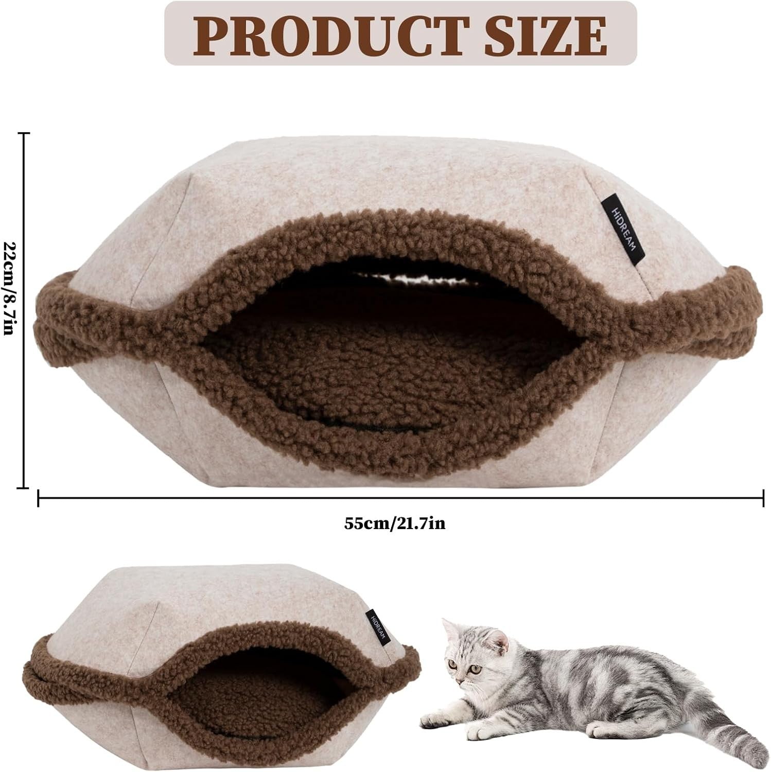 2 in 1 Plush Cat Bed Shell Design Calming Kitten House w Cushion
