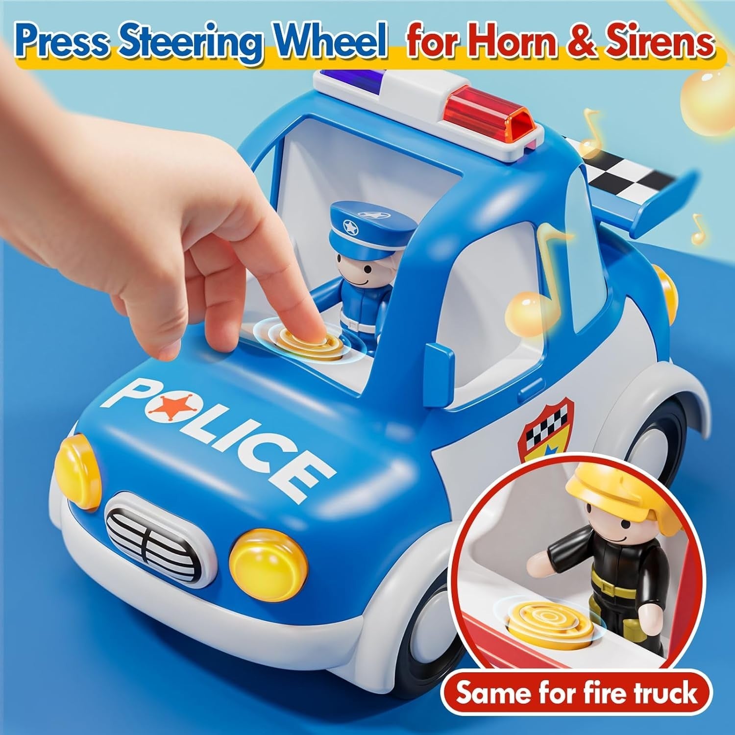 Toddler RC Police Car & Fire Truck Toy Set Lights Sounds Gift Kids 2–4