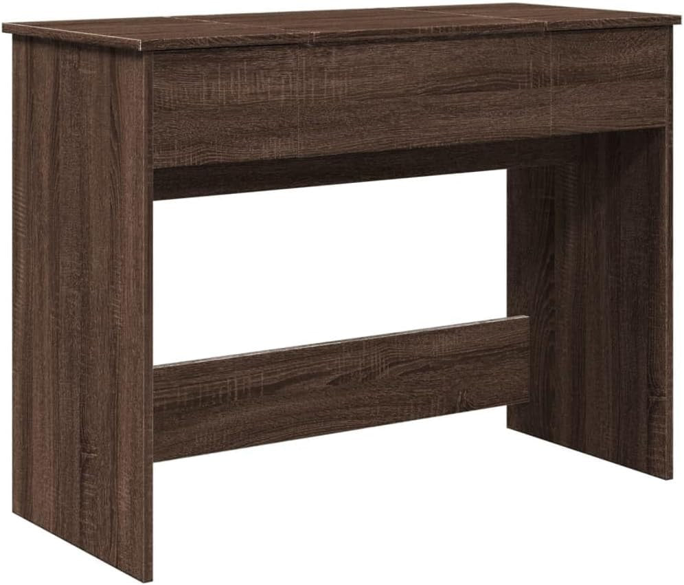 Brown Oak Dressing Table Vanity Desk with Mirror Makeup Storage Engineered Wood