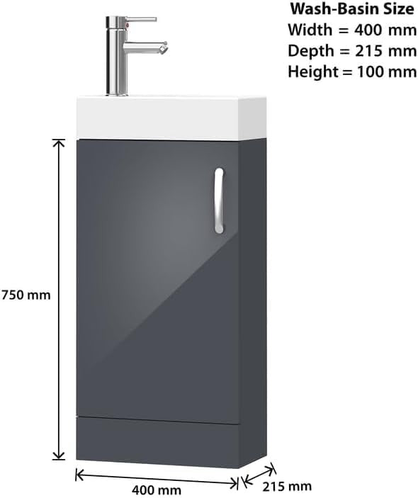 Slim 400mm Bathroom Vanity Unit with Basin Grey Floor Standing Sink Cabinet