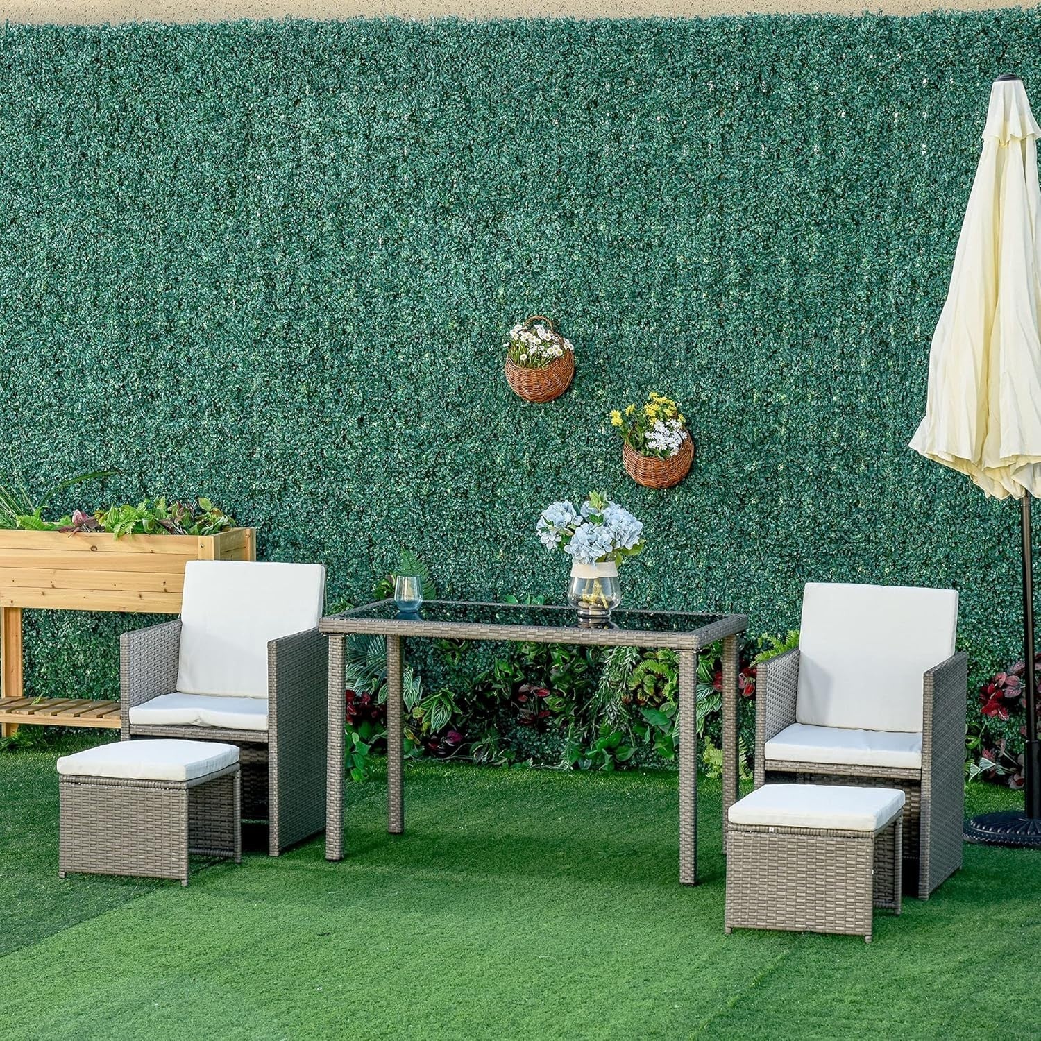 Compact 2 Seater Rattan Cube Dining Set with Cushions Outdoor Patio Table