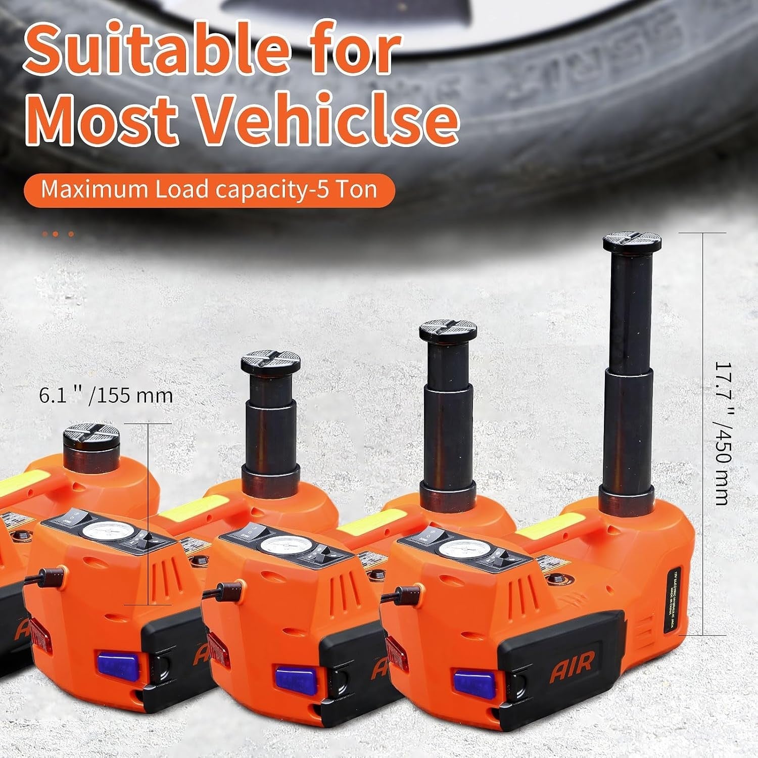 5 Ton Electric Hydraulic Car Jack 12V Trolley Lift 11023lbs with Case 155–450mm