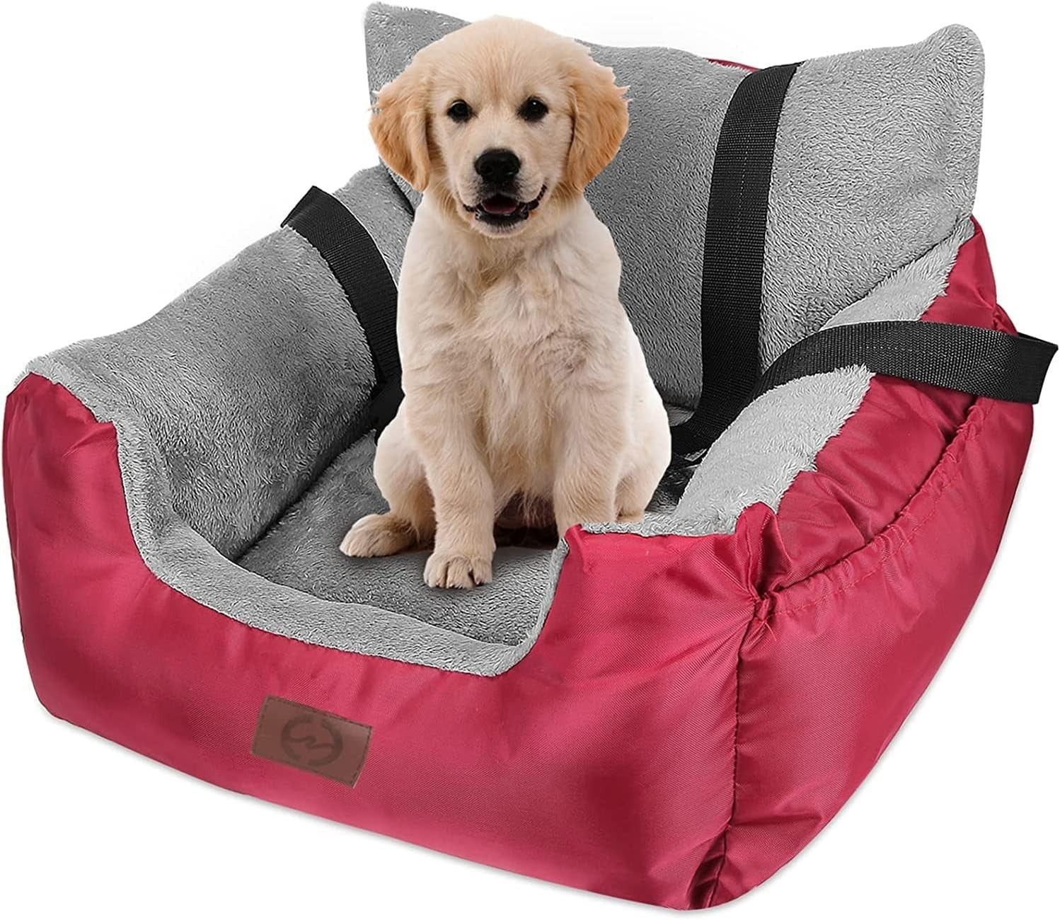 Waterproof Dog Car Booster Seat Plush Travel Bed Safety Leash Red