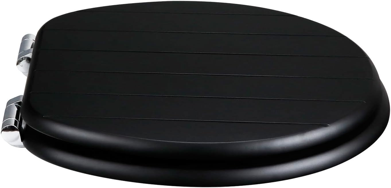 Black Wooden Toilet Seat MDF Soft Close Adjustable Hinges 43.5x37.5cm