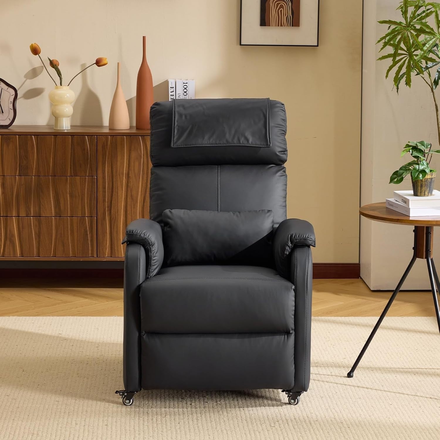 Electric Recliner Chair w/ Wheels Massage Heat High Back Footrest Leather Black