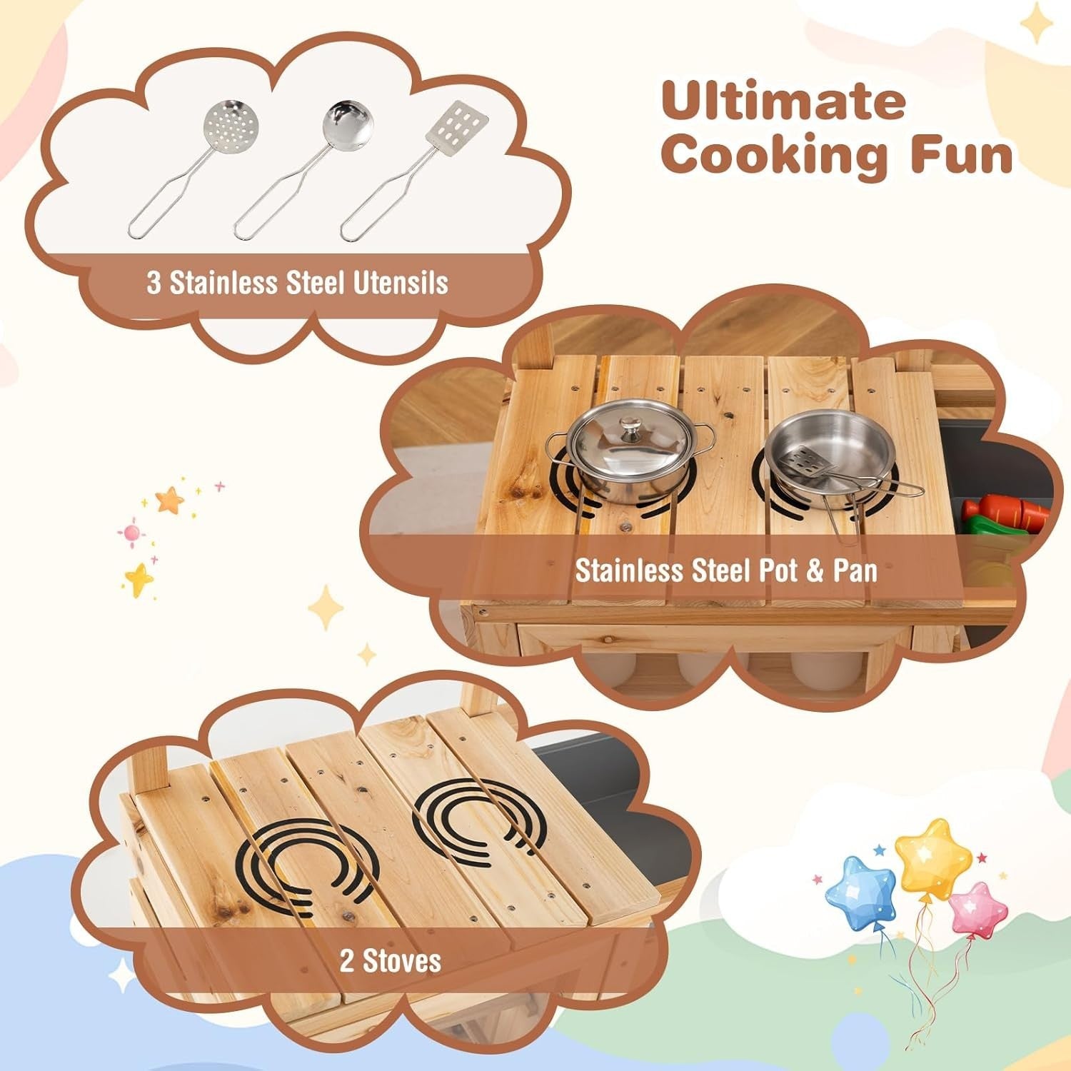 Kids Mud Kitchen Outdoor Wooden Play Kitchen Sink Gardening Toy Set