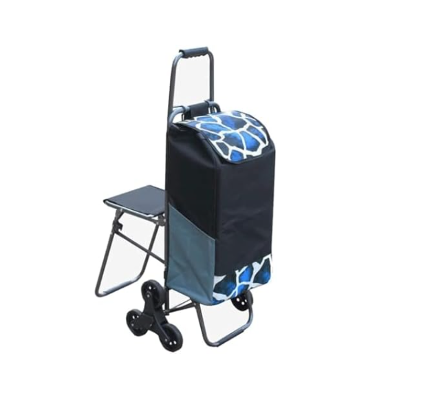 Foldable Grocery Cart w/ Seat Heavy Duty Stair Climber Trolley Lightweight Bag
