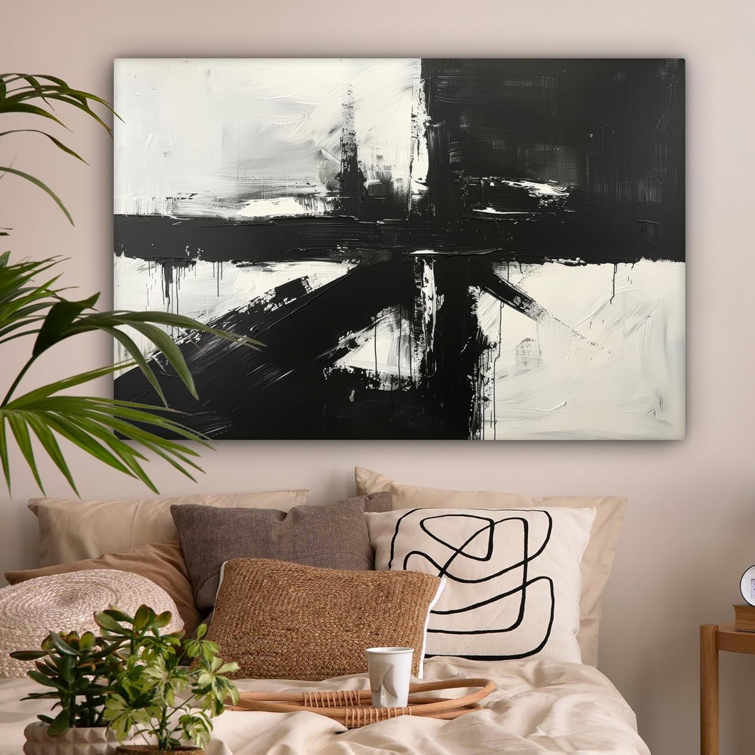 Large Abstract Black White Canvas Wall Art 120x80cm Modern Living Room