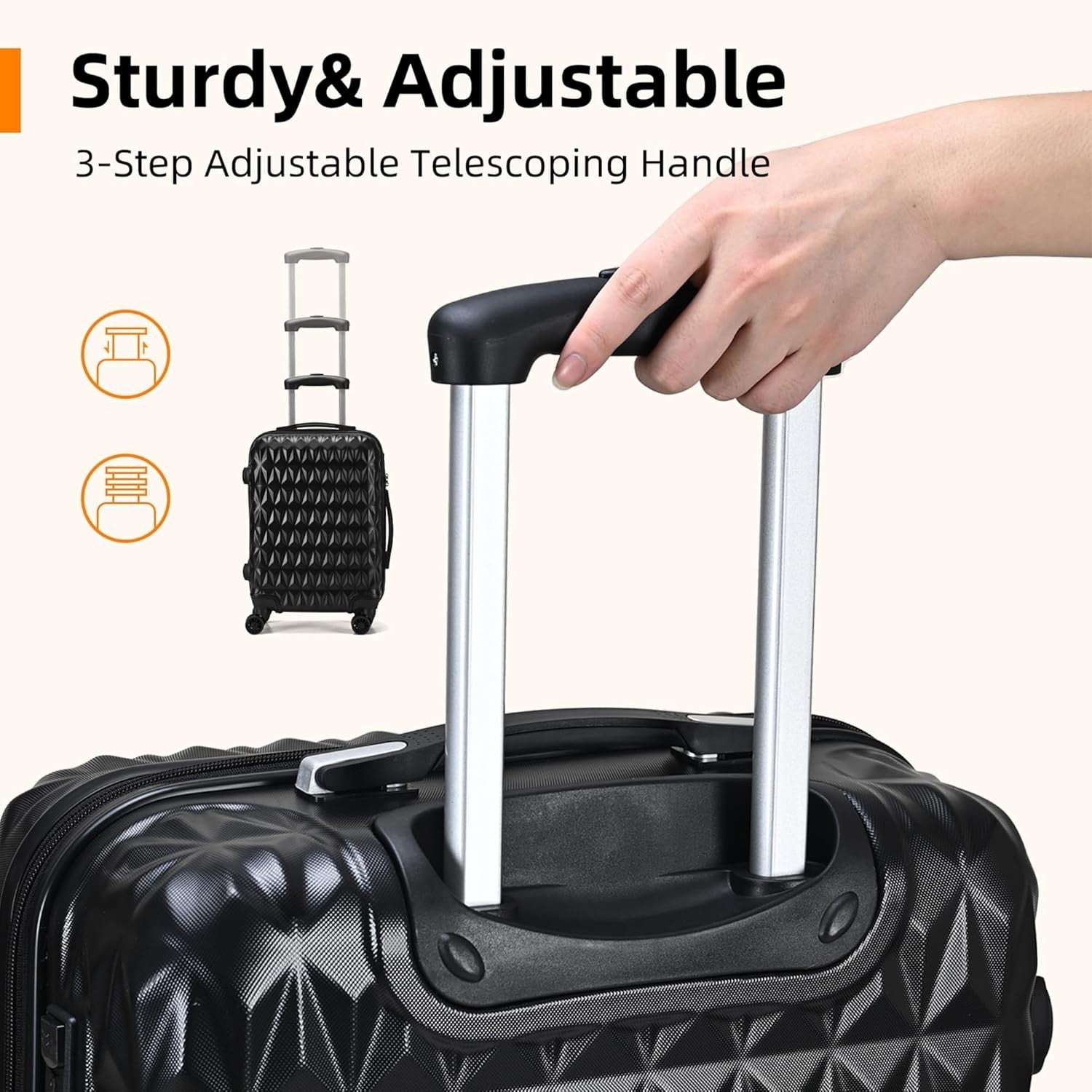 Medium 24 Inch ABS Hard Shell Check In Suitcase 4 Dual Spinner Wheels Black