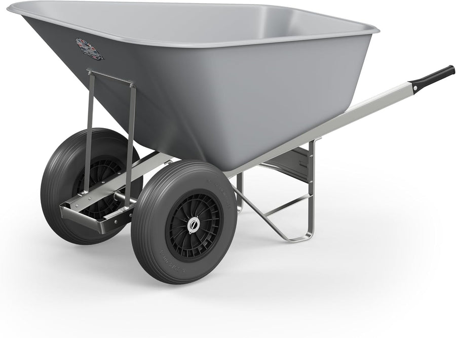 200L Twin Wheel Wheelbarrow – Grey Heavy Duty Plastic Tub w/ Steel Frame 150kg