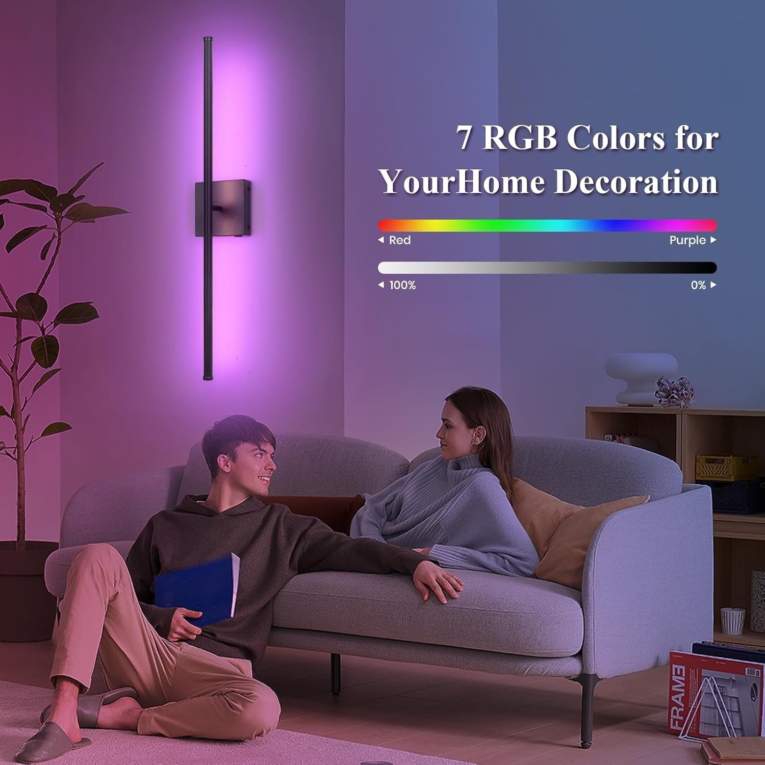 LED Wall Lights 2-Pack Wireless USB Rechargeable, Remote Dimmable RGB