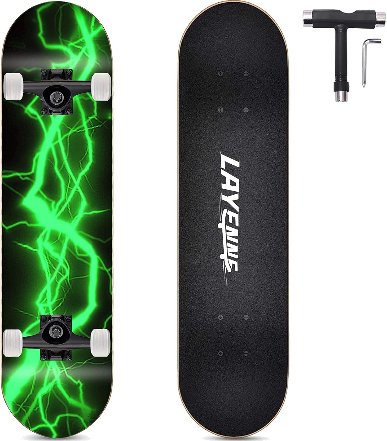 31" Green Skateboard for Adults & Teens | 7-Layer Maple Deck | ABEC-11 Bearings