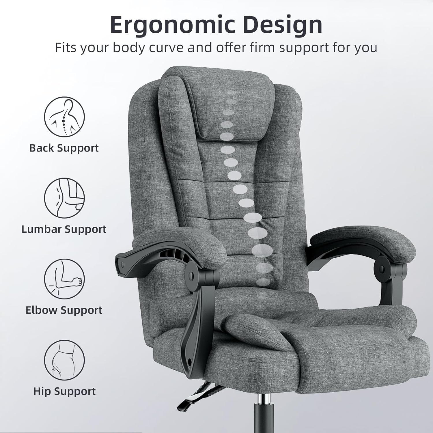 Ergonomic Office Chair Mesh High Back Desk Seat Adjustable Height Swivel Dark Gr