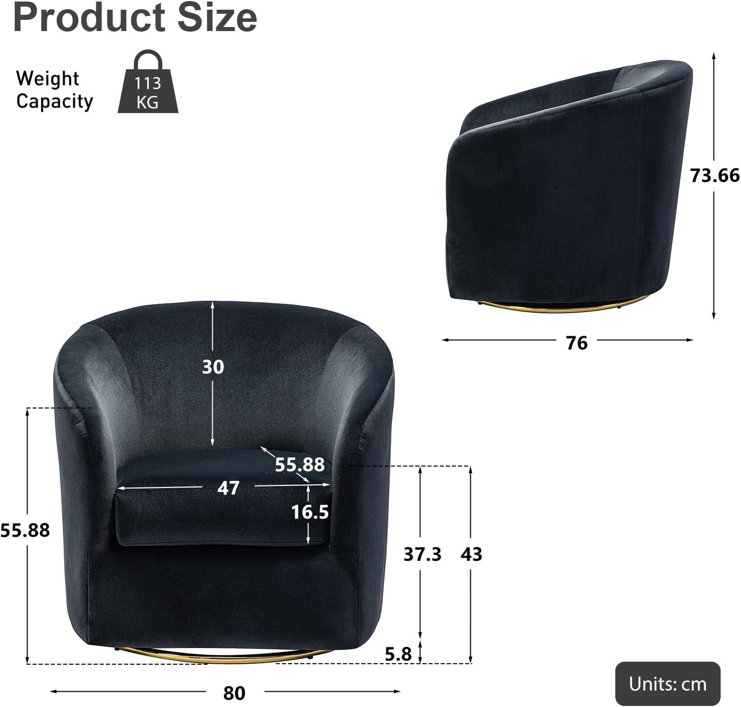 Luxury Black Velvet Swivel Accent Chair with Gold Metal Base