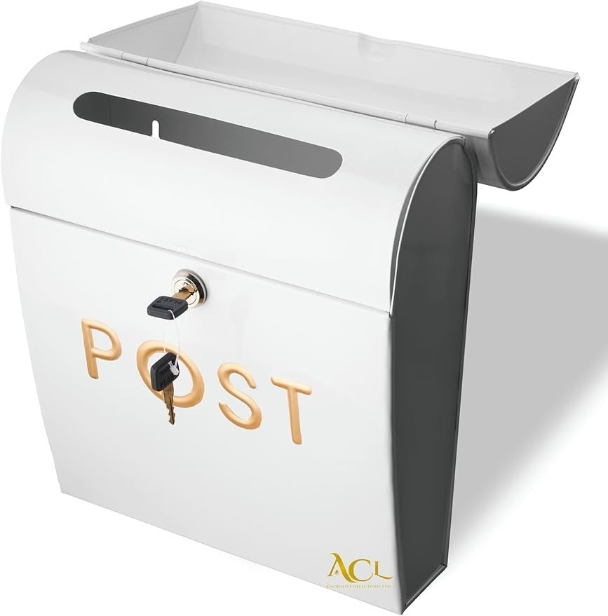 Lockable Wall Mounted Mailbox White | Weatherproof Post Box | Secure & Stylish