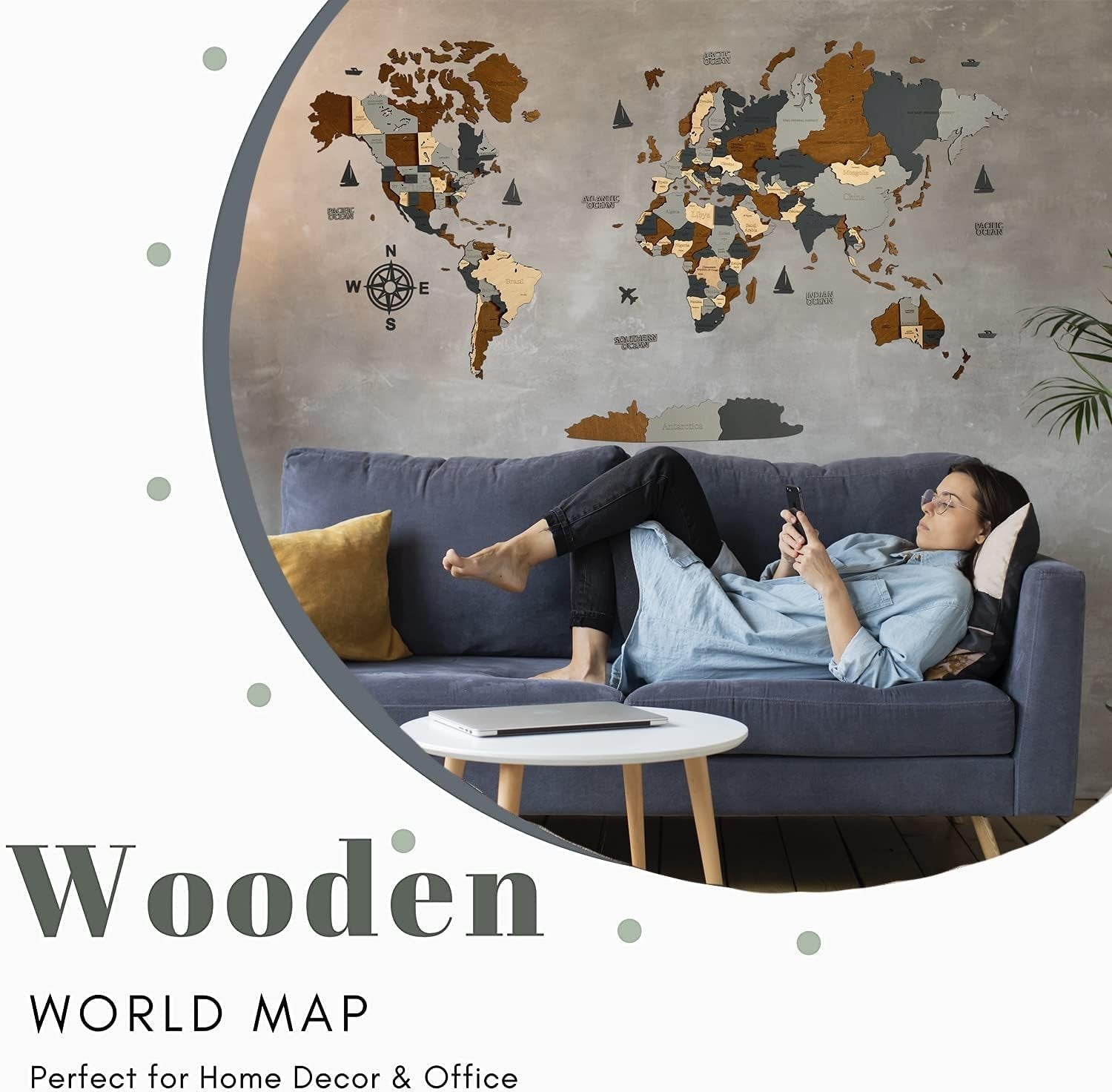 Large 3D Wooden World Map Wall Art Travel Decor Home Office 160cm