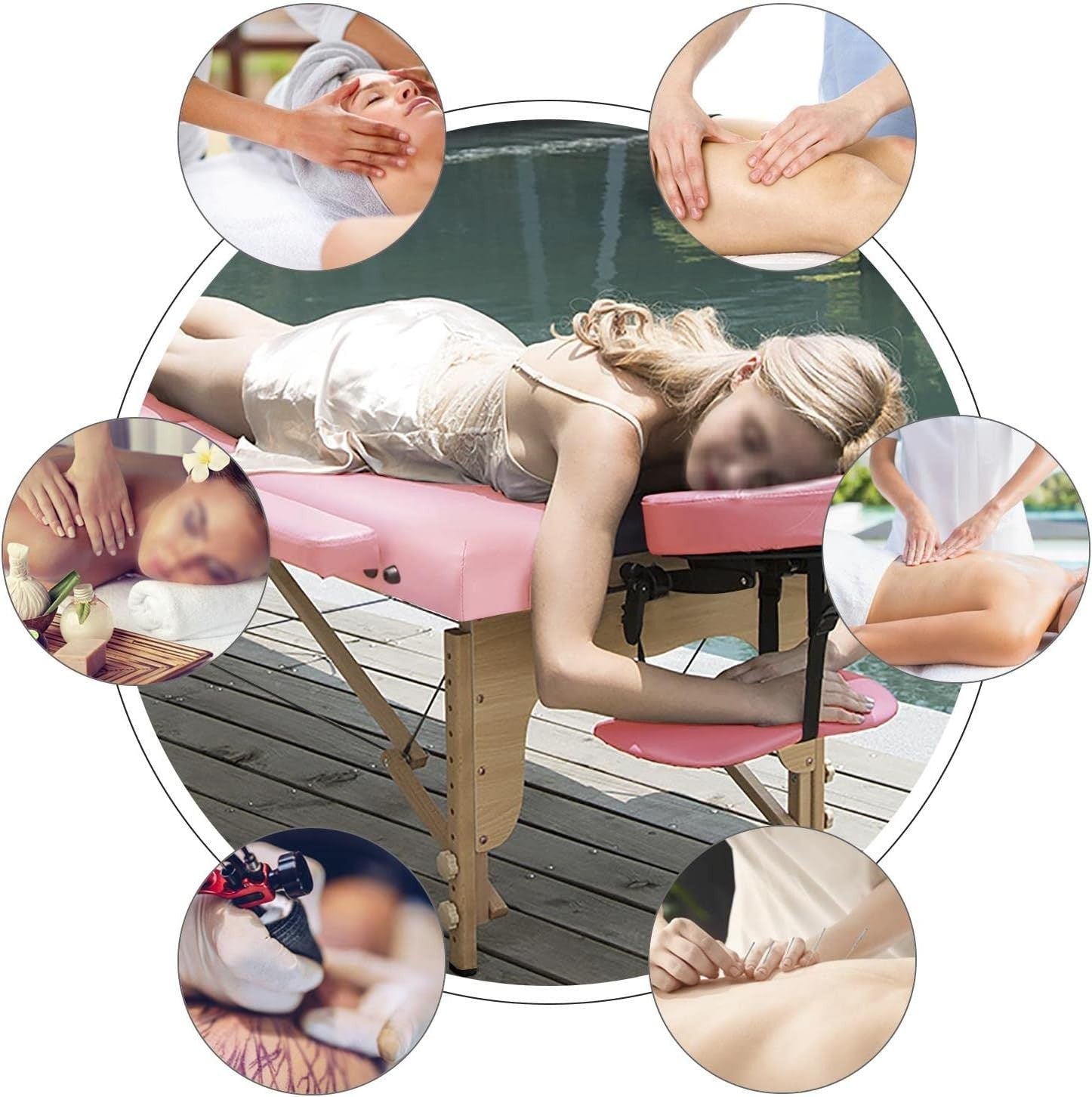 Portable Massage Bed 2 Section Folding Beauty Spa Therapy Couch 60cm Pink