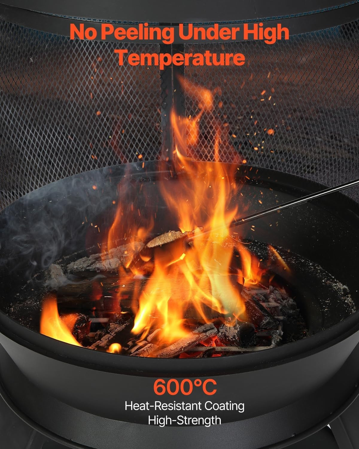 Outdoor Wood Burning Chiminea Fire Pit with Grill Mesh & Chimney Patio Heater