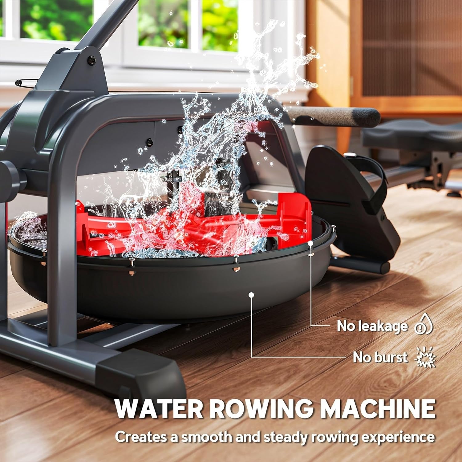 Water Rowing Machine 6-Level Resistance LCD Rower Vertical Storage Home 135KG