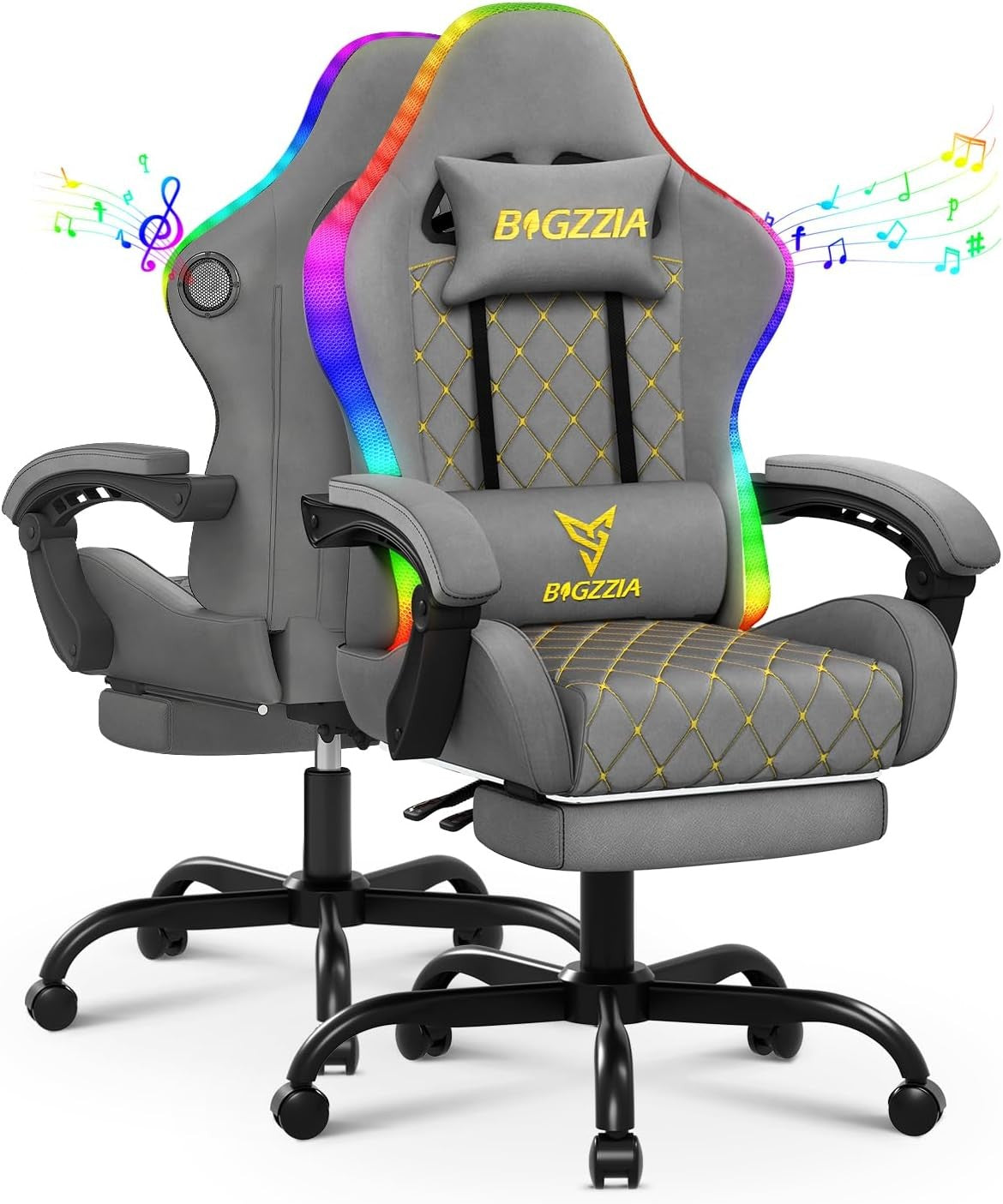 Gaming Chair with Bluetooth Speakers LED Lights Recliner Footrest