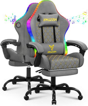 Gaming Chair with Bluetooth Speakers LED Lights Recliner Footrest