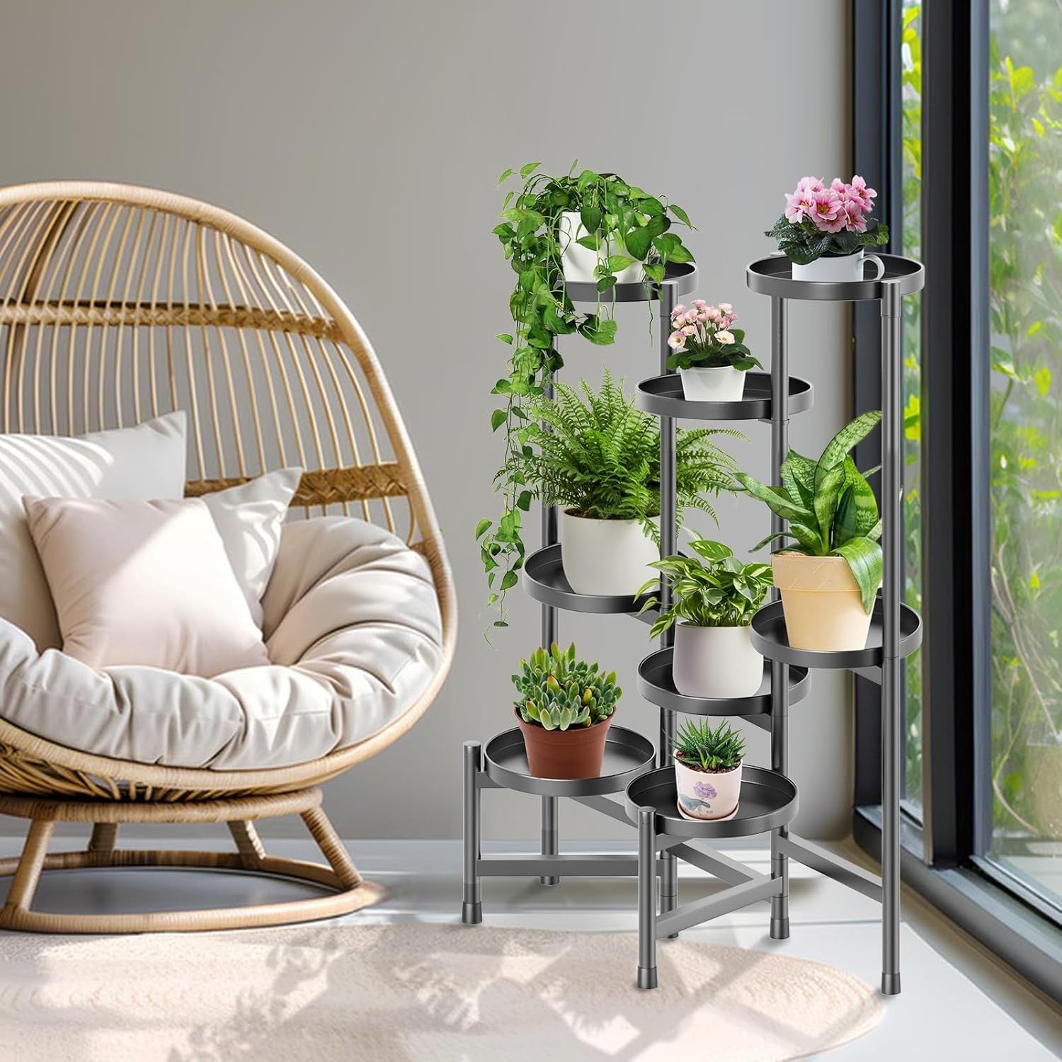 8 Tier Adjustable Metal Plant Stand Indoor Outdoor Tall Flower Display Rack