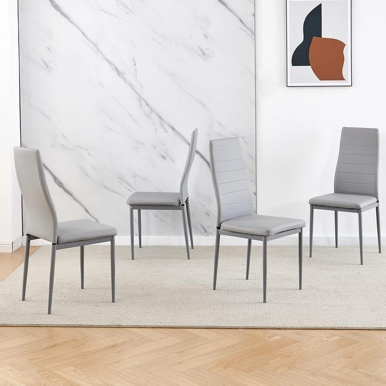 White 4 Seater Dining Table Set 110x70cm | Faux Leather Chairs, Small Space