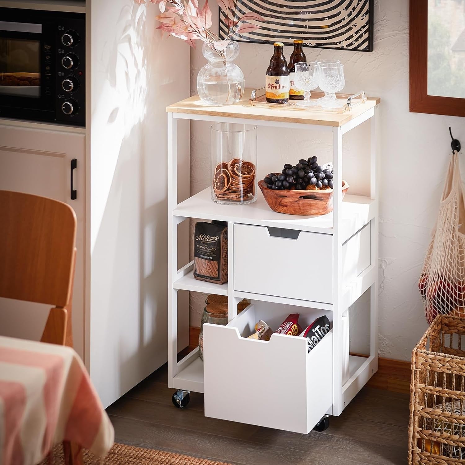 Kitchen Storage Trolley on Wheels with Drawers Sideboard Cart White