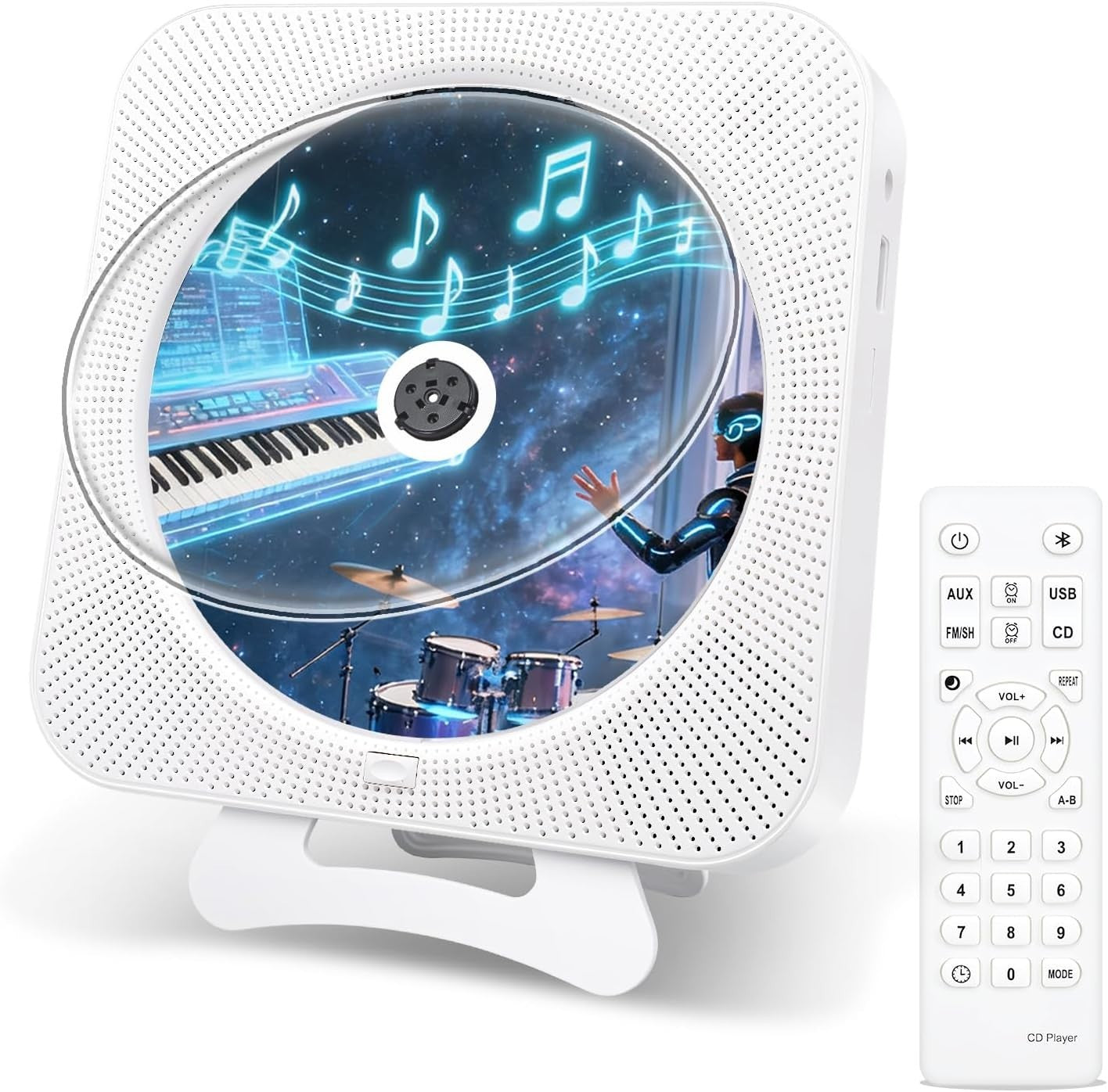 Portable Bluetooth CD Player Wall Mount HiFi Speakers FM USB TF Remote