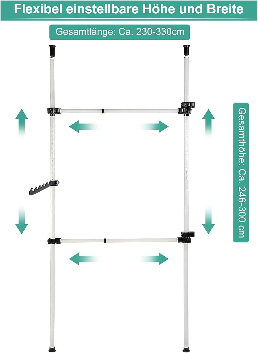 Heavy Duty Adjustable Telescopic Clothes Rack 4 Poles 6 Bars