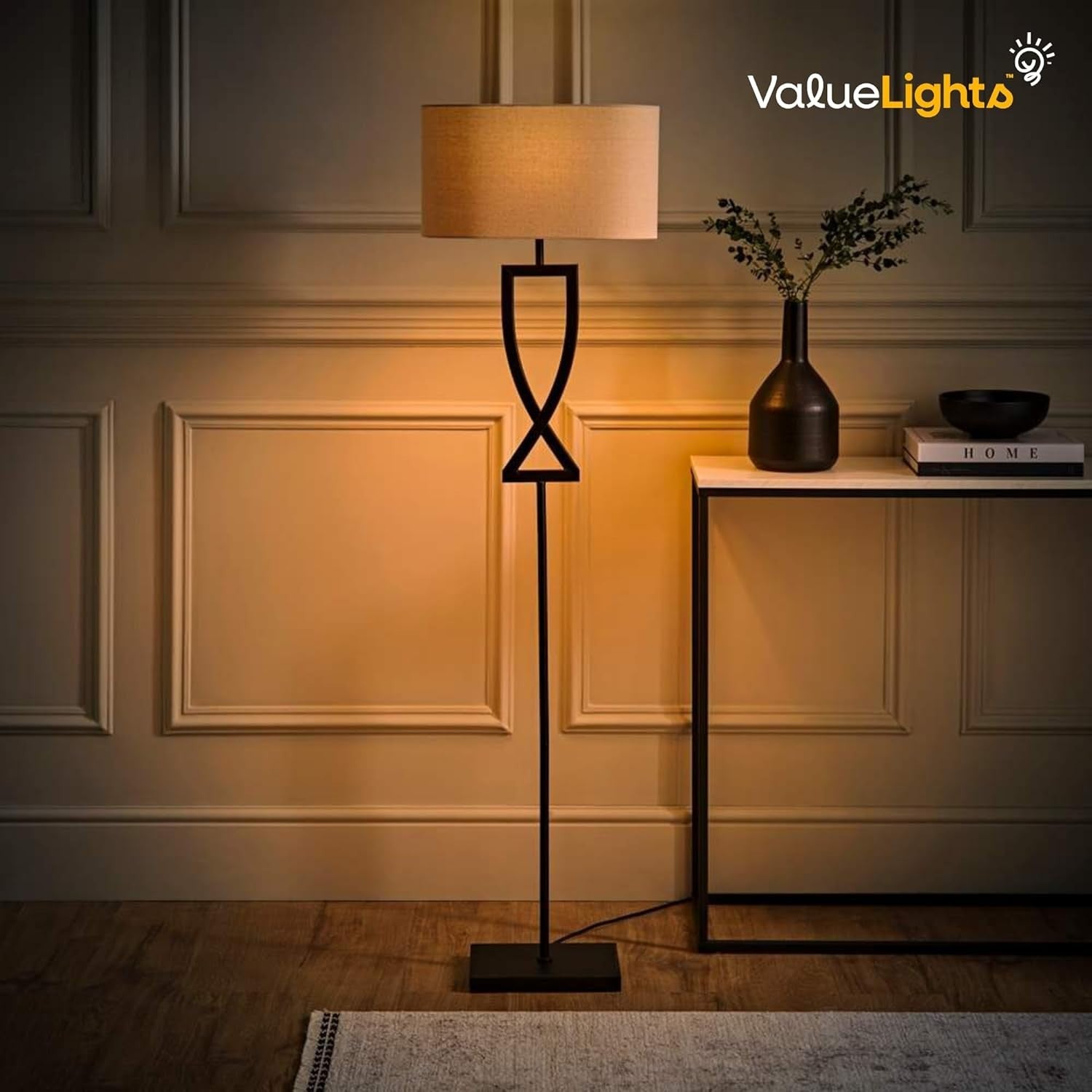 Large Silver Chrome Floor Lamp with Grey Oval Shade & LED Bulb