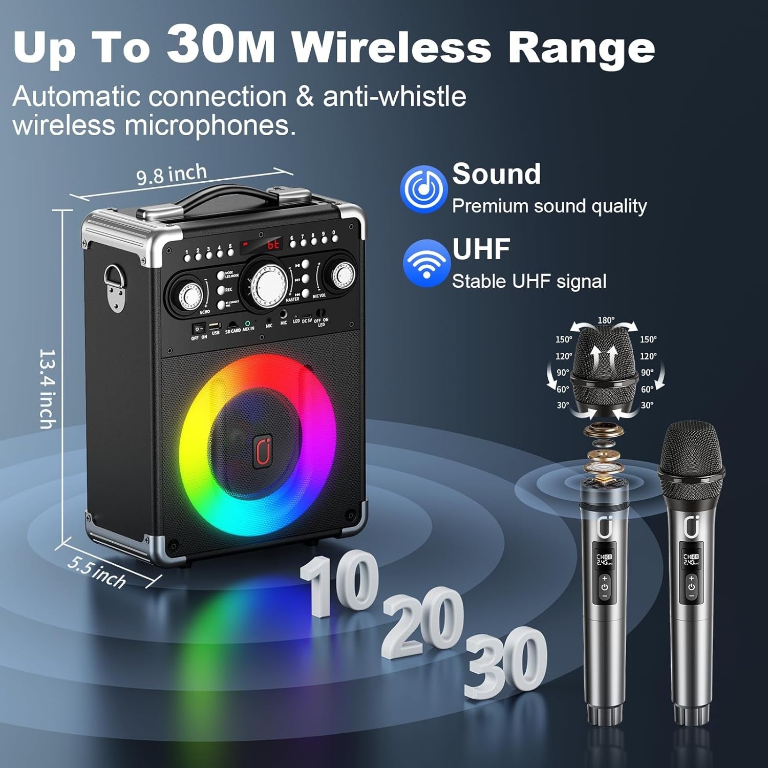 Bluetooth Karaoke Machine with 3 Mics Portable PA Speaker