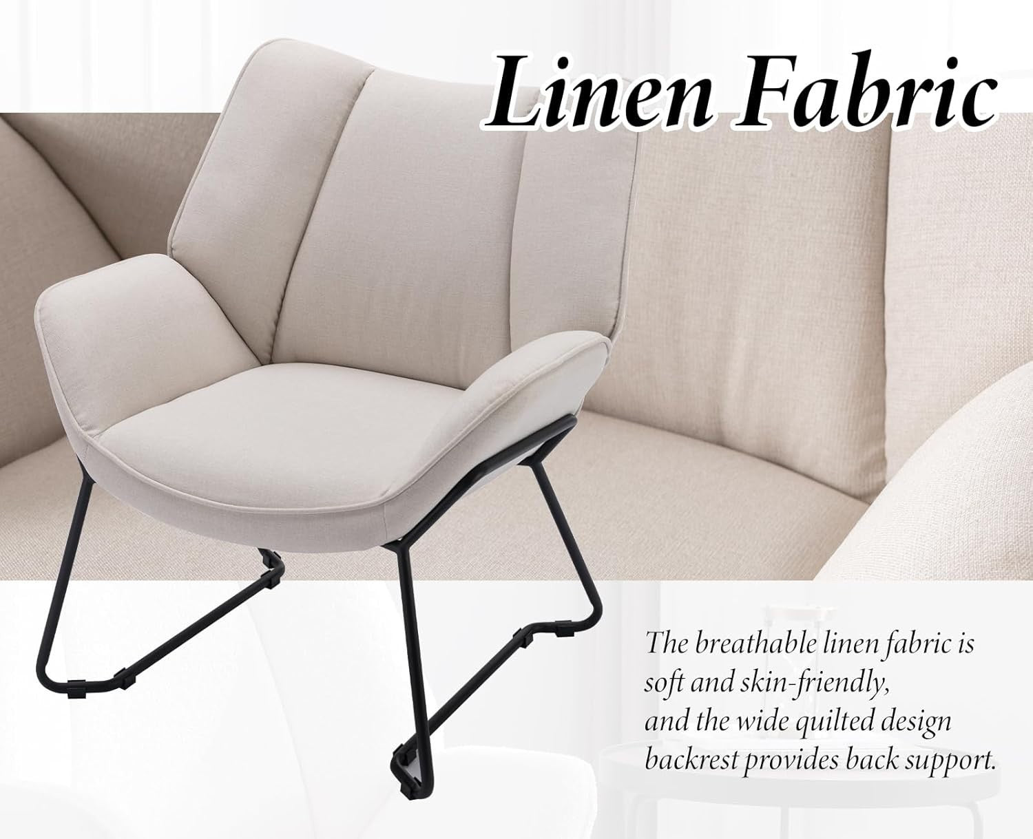 Modern Linen Accent Chair Metal Legs | Comfy Armchair for Bedroom Lounge