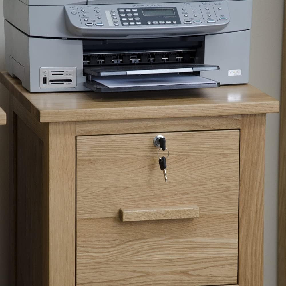Solid Oak 2 Drawer Filing Cabinet Lockable A4 Home Office
