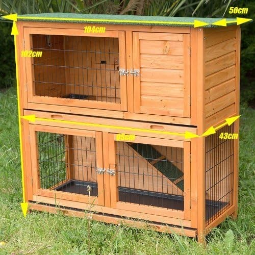 Double Decker Rabbit Hutch 41in Guinea Pig Cage Sliding Trays Outdoor