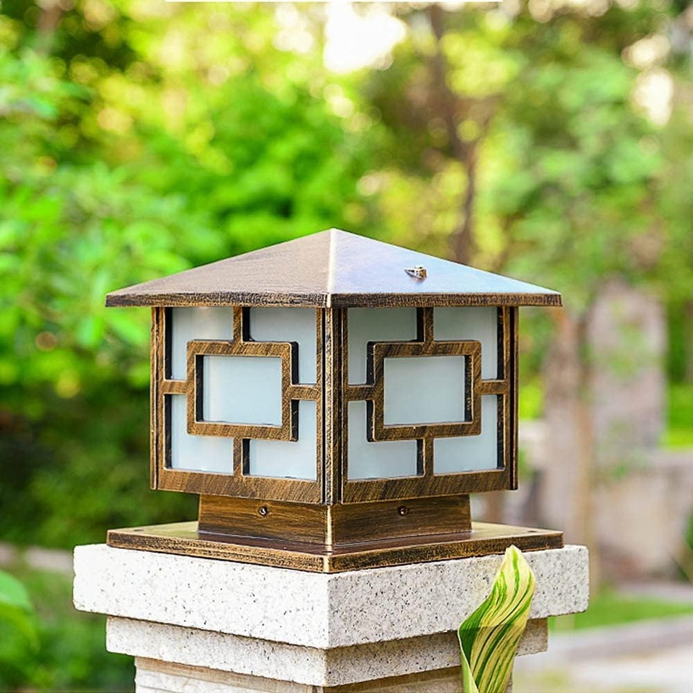 Waterproof Square Garden Post Light – Retro E27 Outdoor Lantern
