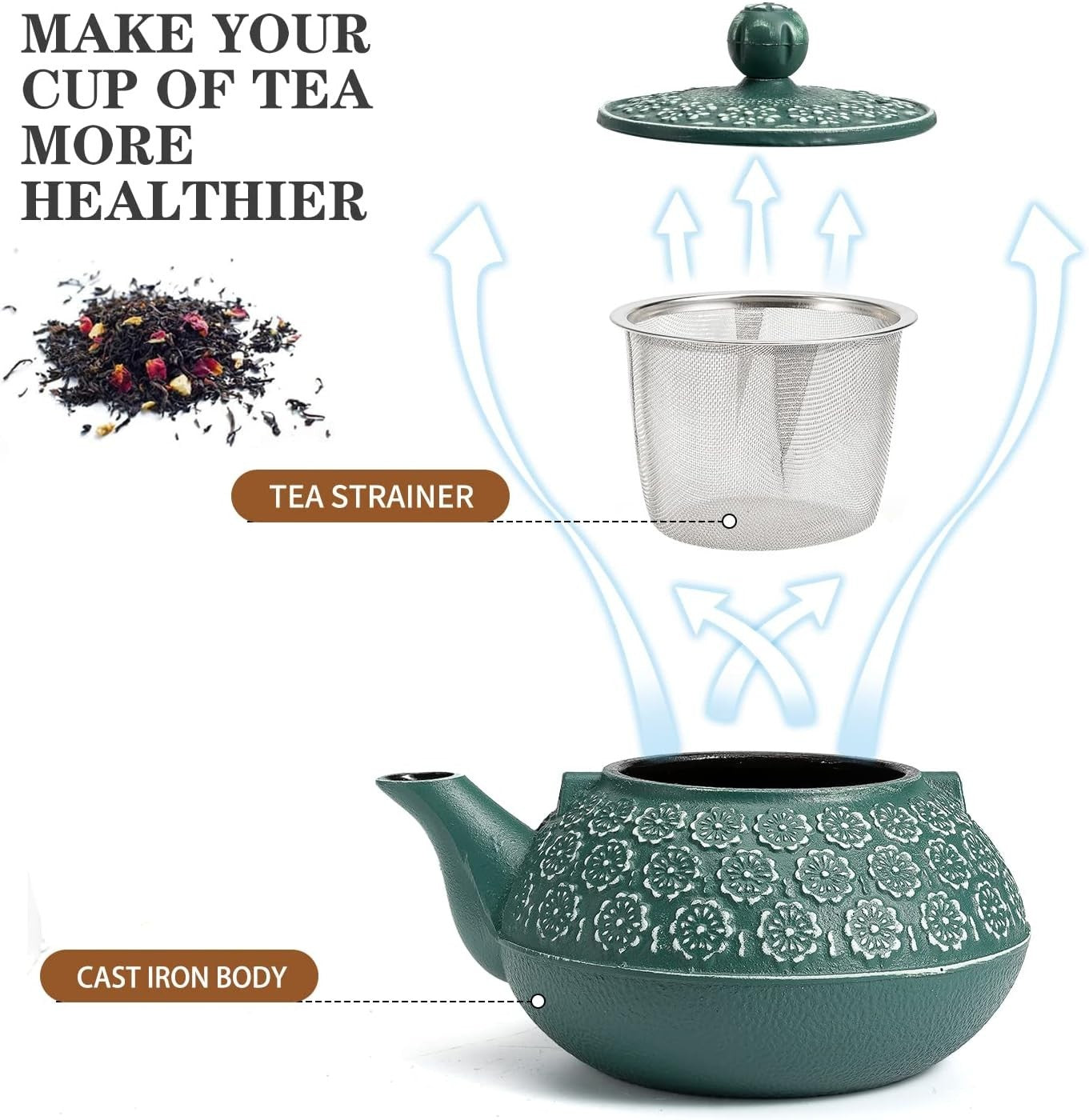 Cast Iron Teapot 900ml Japanese Tetsubin Tea Pot w/ Infuser Green